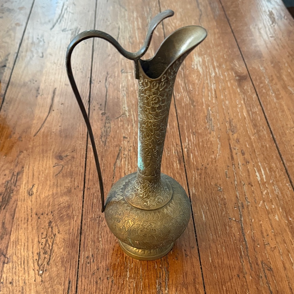 Vintage India Brass Embossed Pitcher Vase